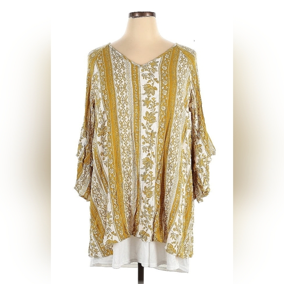 A Beautiful Soul Floral Print Women's Top - Mustard and White - Picture 1 of 5